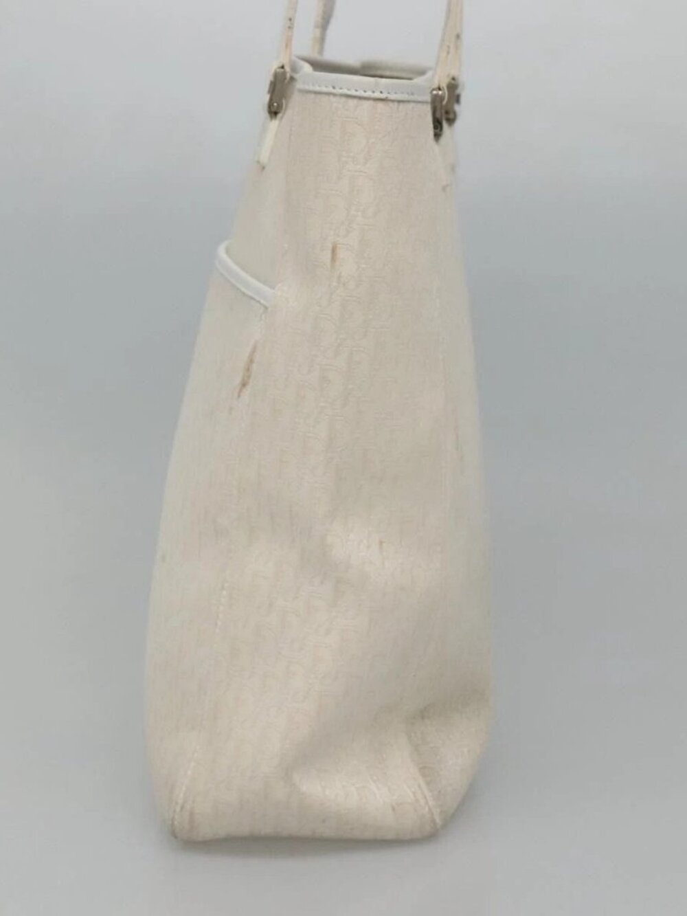 Christian Dior Trotter Canvas Tote Bag White Silver Auth mr1118V - Picture 6 of 16